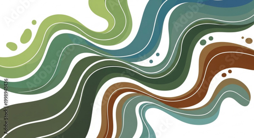 A colorful abstract vector graphic design featuring wavy lines in shades of green, blue, and brown on a white background vector