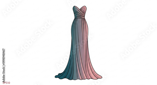 A beautiful gradient colored evening gown with a sweetheart neckline and flowing skirt in a modern vector illustration style vector
