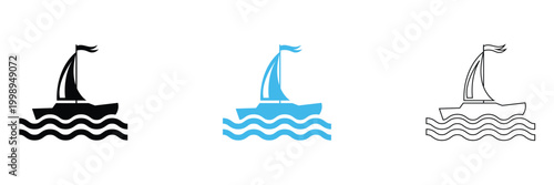 Sailboat Logo Set Minimal Nautical Icons Collection. Simple sailboat logo designs in different styles and colors, ideal for marine branding, travel companies, and nautical themed projects.