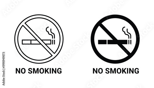No smoking prohibition sign icon set with cigarette symbol for public health and safety signage