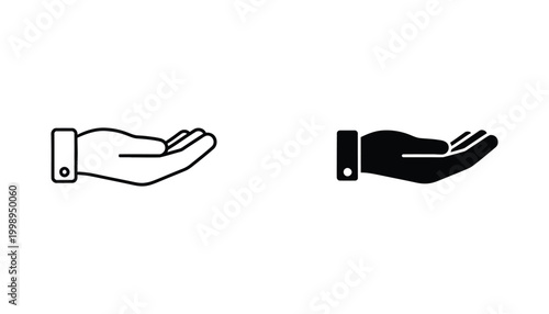 Open hand icon outline and solid fill for giving charity or help concept illustration