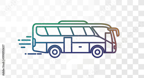 Modern bus icon with gradient colors, moving fast on a transparent background