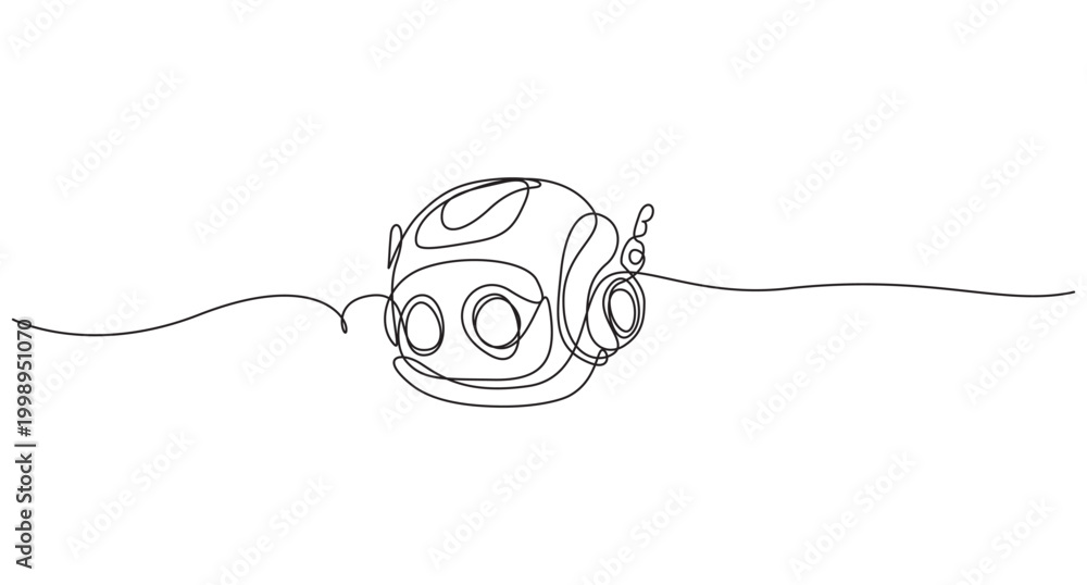 Obraz premium Cute Robotic Head Continuous One Line Drawing Vector, Minimal Robot Face Illustration,Robotic head animation continuous one line drawing,