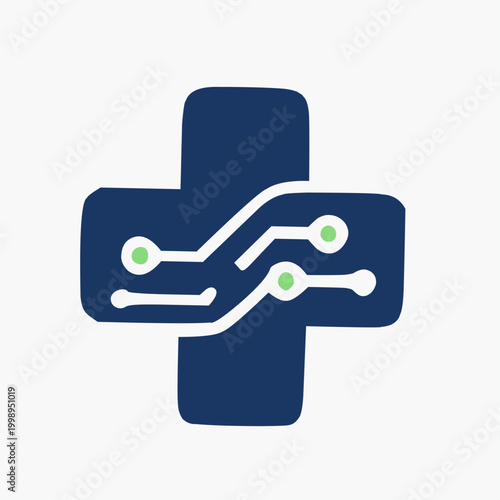 Modern Medical Plus Logo with Horizontal Circuit Lines for Digital Pharmacy