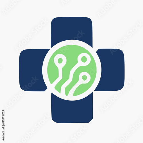 Medical Cross Tech Logo with Circuit Circle for Global Health Systems