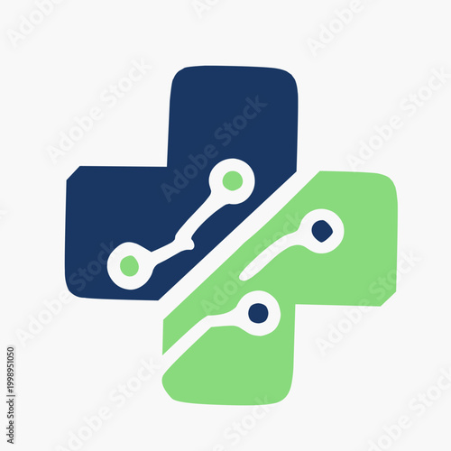 Bold Split Healthcare Logo with Digital Circuit Elements for Modern Medicine