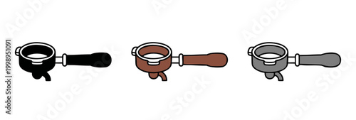 Coffee Portafilter Icon Set, Espresso Machine Parts for Barista Equipment, Minimalist Vector Illustration of Coffee Tool Handles, Professional Cafe Branding and Coffee Shop Menu Graphic Design Element