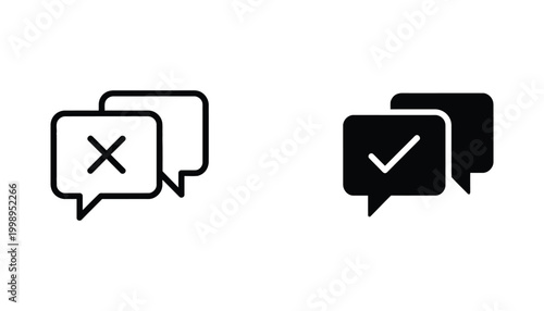Communication chat bubbles with checkmark and cross icons vector illustration indicating approval or rejection messages