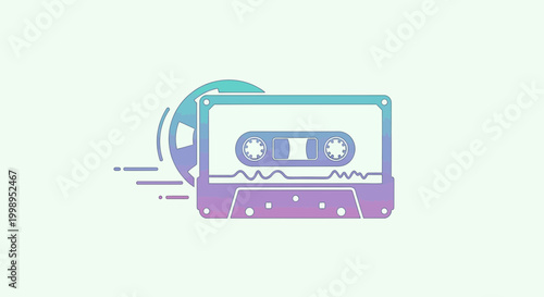 Retro cassette tape and film reel with motion blur, vintage audio and video concept