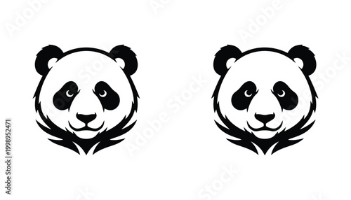 Panda bear head portrait icon set in bold solid and stylized artistic line art for wildlife conservation and nature branding projects