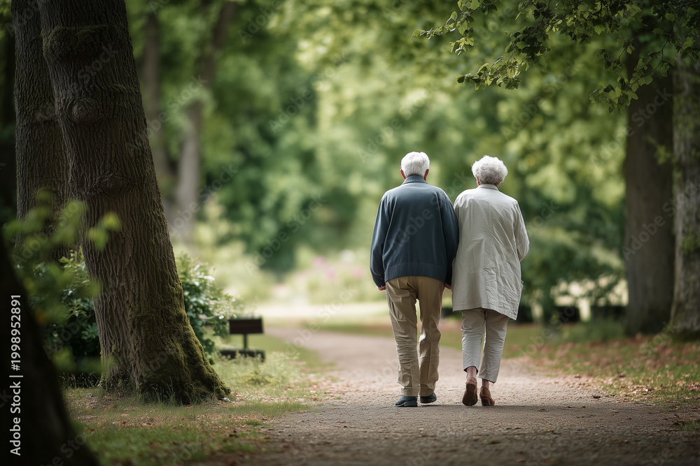 Obraz premium Senior Couple Walking Together in the Green Park