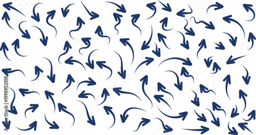 Photos Collection of hand-drawn dark blue curved arrows pointing in various directions