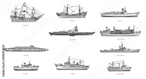 Collection of Vintage Ship Illustrations and Drawings.