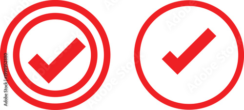 Two red checkmark one inside double concentric circles and one inside single circle