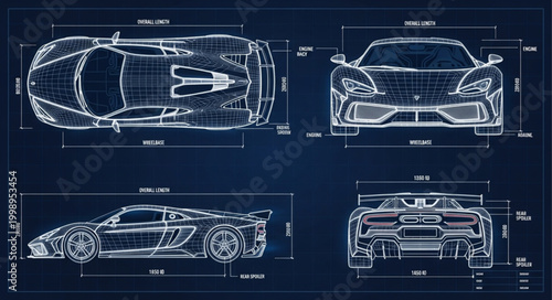 Εκτύπωση καμβά Blueprint of a High-Performance Sports Car Design.