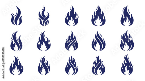 Collection of stylized flame icons for fire or heat symbols