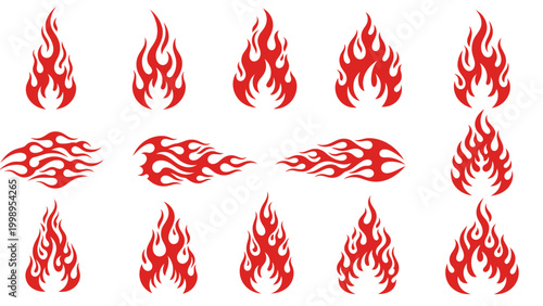 Red flame icons in various shapes and directions for fire or heat symbols