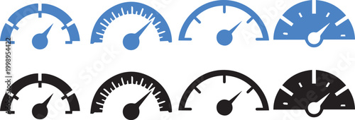 Speedometer gauges a collection of blue and black silhouette instrument panel indicators