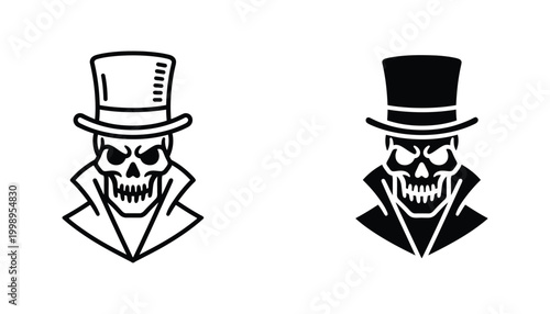 Elegant gentleman skull wearing a classic top hat and formal collar vector illustration
