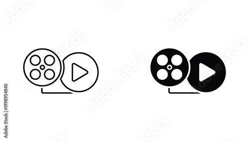 Film reel and play button icon representing video content movie production and entertainment vector graphic