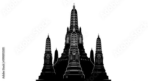 Striking Silhouette of Wat Arun Temple in Bangkok Thailand.