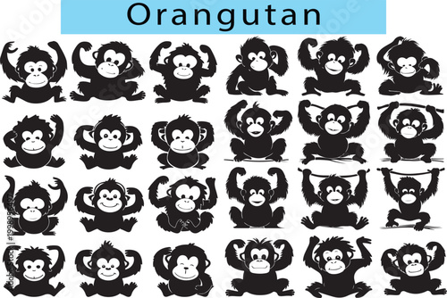 Cute Orangutan silhouette vector illustration, Orangutan vector art