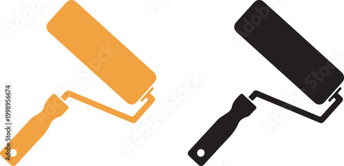 Paint roller icon in orange and black for renovation and DIY projects.