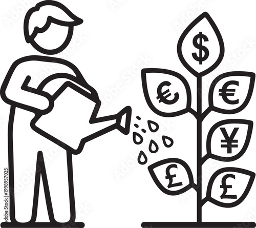 person watering money tree with currency symbols high quality professional detailed modern elegant