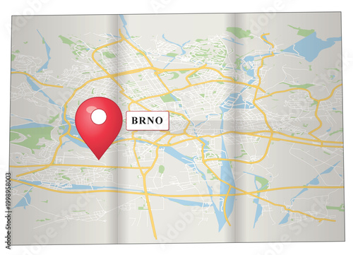Brno Czech Republic Folded Map Red Location Pin Pointer Navigate