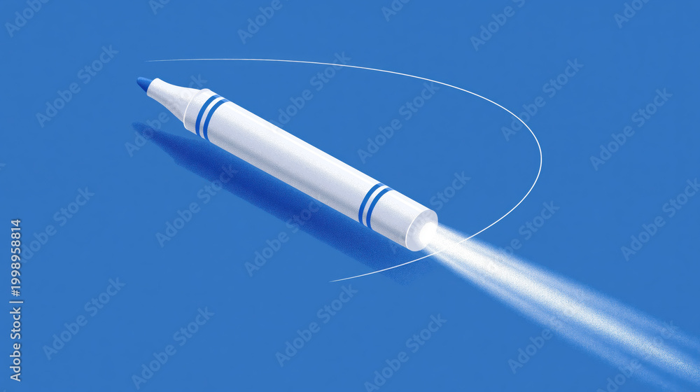 Naklejka premium Serene Bauhaus Minimal Vector Illustration of Rocket Marker on Cobalt Blue