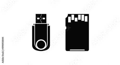 Usb flash drive and sd memory card flat design icons in black silhouette high quality professional detailed modern elegant stylish clean crisp vibrant