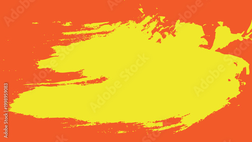 Yellow Paint Brush Stroke On Orange Background - Abstract Grunge Banner With Copy Space