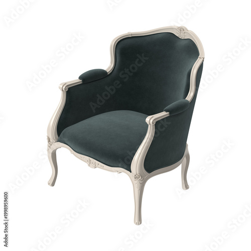 Elegant vintage armchair with ornate carved wooden frame and plush velvet upholstery