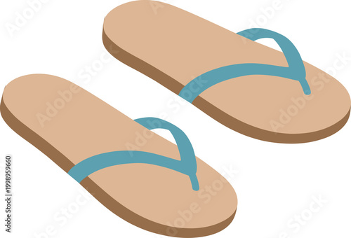 Pair of Blue Flip-Flops Sandals for Summer Beach Vacation