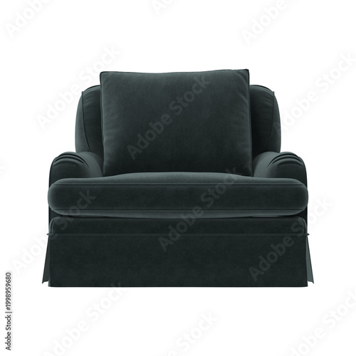 Plush dark teal armchair with a comfortable deep seat and skirted base