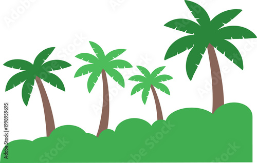 Tropical Palm Trees on Green Grass Vector Illustration