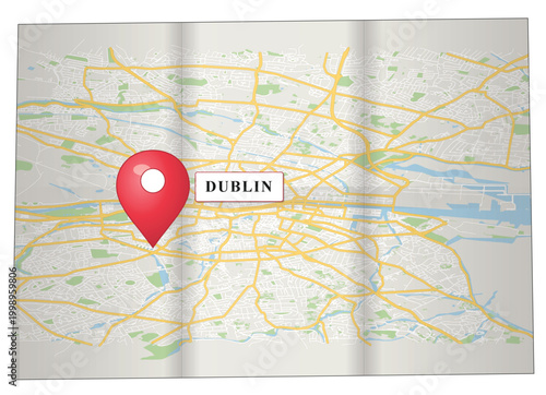 Photography Dublin Ireland Folded Map Red Location Pin Pointer Travel Navigate