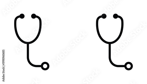 Medical stethoscope vector icon set in clean outline and solid black styles for healthcare and diagnostic clinic branding elements