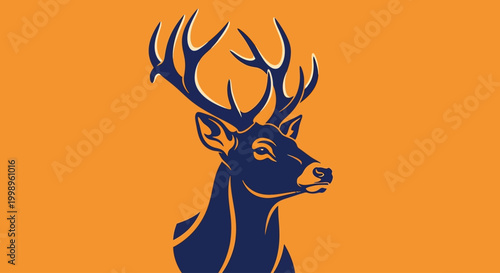 Stylized illustration of a majestic deer head with large antlers on an orange background.