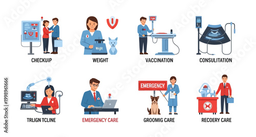 veterinary care icons set on transparent background