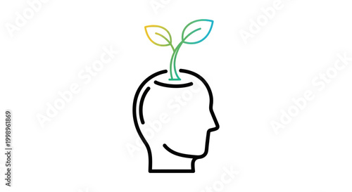 Growth Mindset Concept: Plant Sprouting from Human Head Silhouette