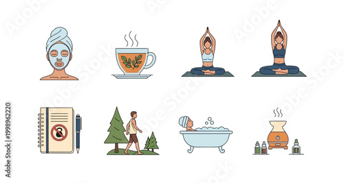 set of wellness icons on transparent background