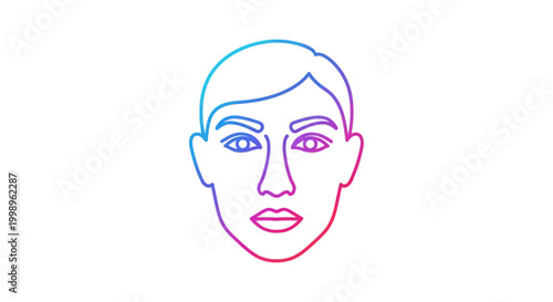 Gradient Face Outline Icon, Minimalist Human Head Silhouette, Abstract Beauty and Identity Concept