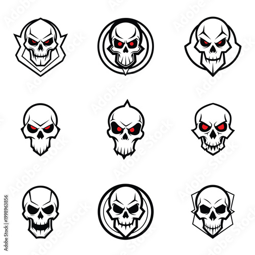 Skull Logo Set Minimal Horror Mascot Vector Collection