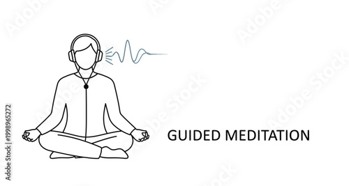 person meditating with headphones on transparent background