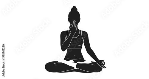 woman meditating in lotus pose silhouette on transparent background