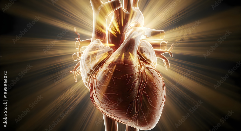 Naklejka premium Human heart with arteries and veins anatomical illustration