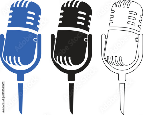 Foto Vintage microphones a colorful silhouette and monochrome trio