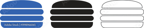 Burger icon set blue black and white silhouette variations