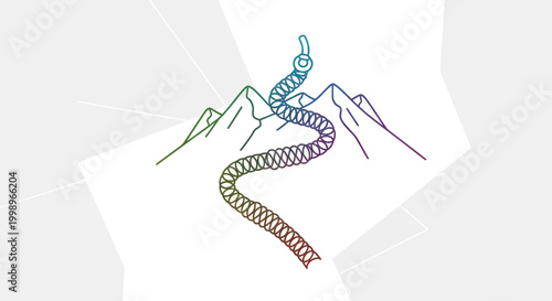 Rainbow snake climbing mountain peak, abstract, creative, colorful, nature, adventure